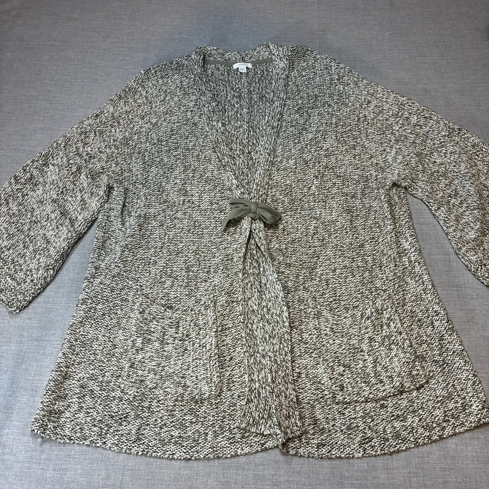 J. Jill Pure Jill Two Toned Marled Knit Cardigan Large Green White Front Tie
